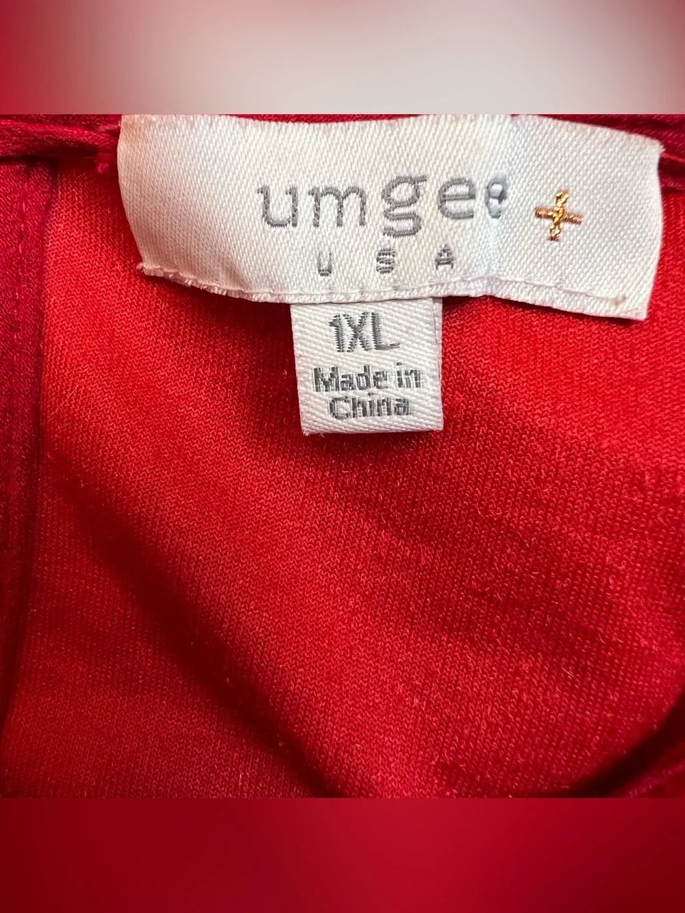 Umgee USA Womens 1XL Red Velvet Embroidered Bell 3/4 Sleeve Empire Mini Dress 1X